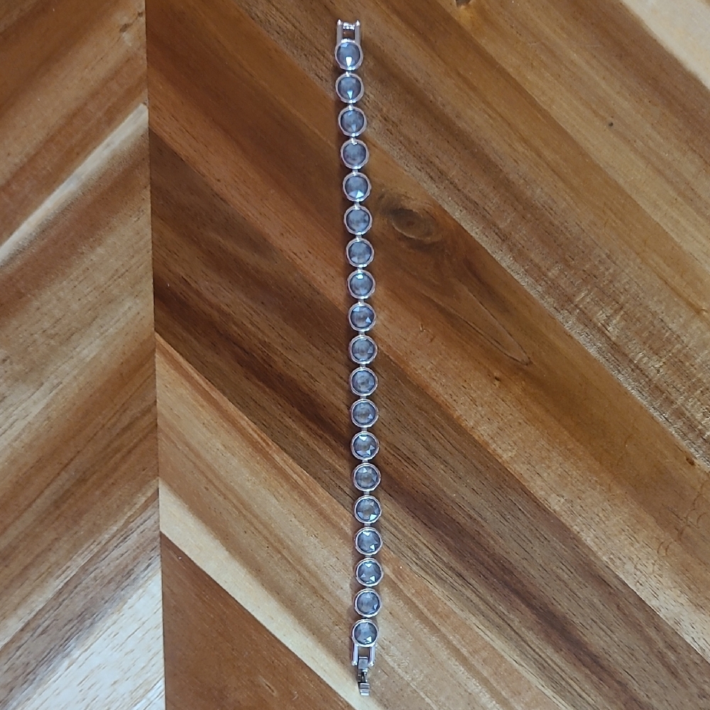 Touchstone Crystal Silver Gray Round Crystal Tennis Bracelet